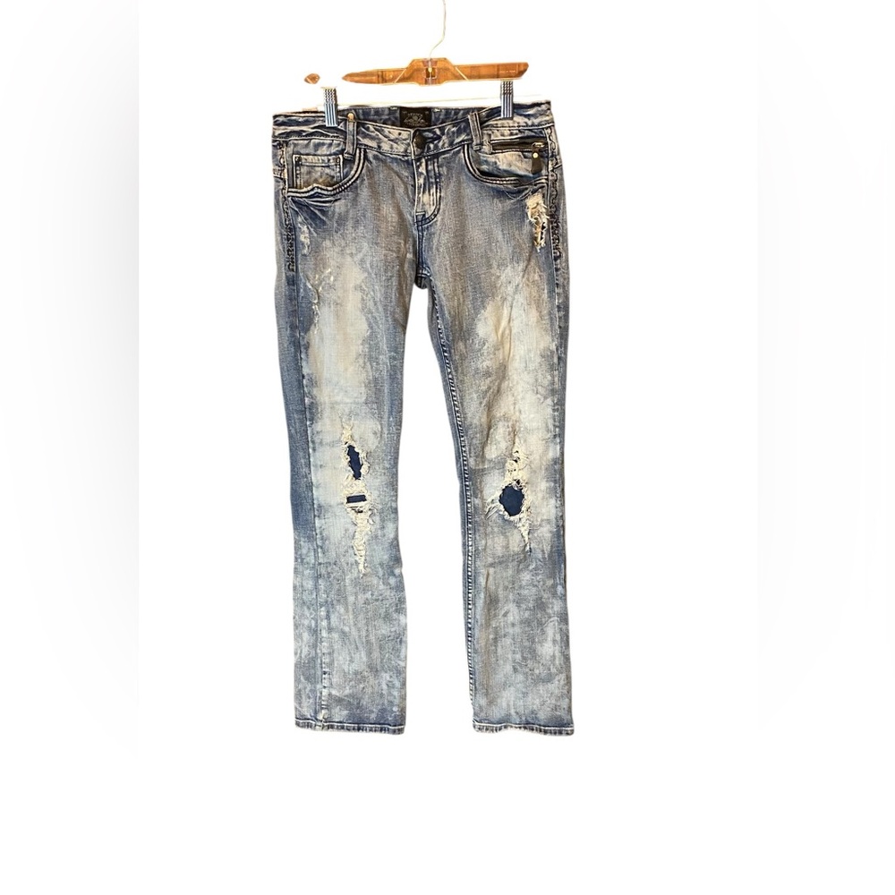 Express Re Rock Low Rise Bootcut Jeans Size 6 Y2K Distressed Denim